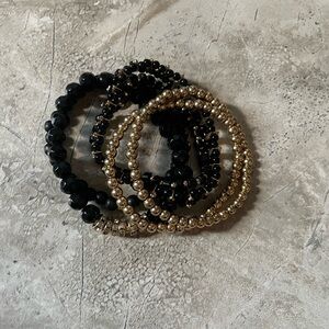 Lilly Pulitzer Stretch Black and Gold Beaded Bracelet Set